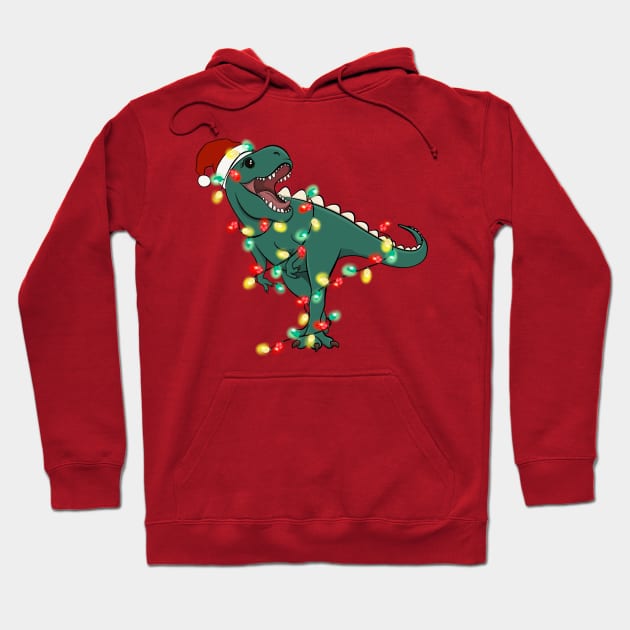 T-Rex Santa Christmas Lights Hoodie by Teewyld